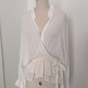 Zara Women’s Blouse - Semi Sheer Draped with Cinched and Waist Tie- Size S